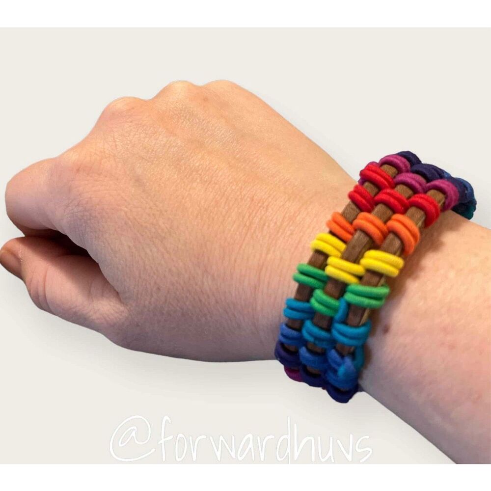 Rainbow Woven Leather Bracelet Multicolor Snap Closure Boho Pride
